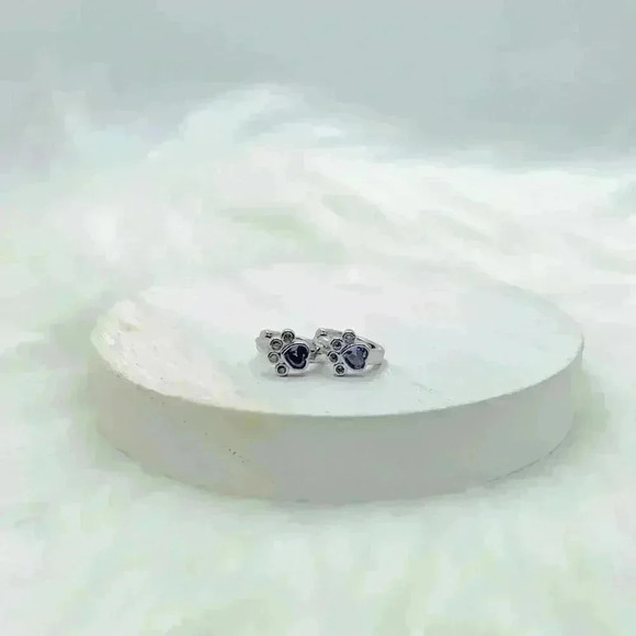 Paw Print Zircon Hoop Earrings in Purple - Picture 6 of 6